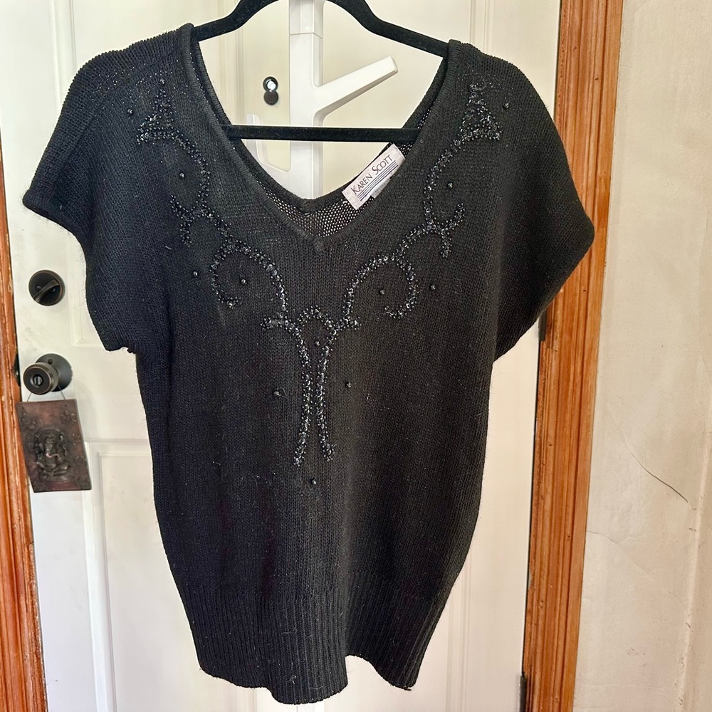 VINTAGE WOMEN’S MEDIUM KAREN SCOTT ANGORA BLEND BEADED SWEATER TOP